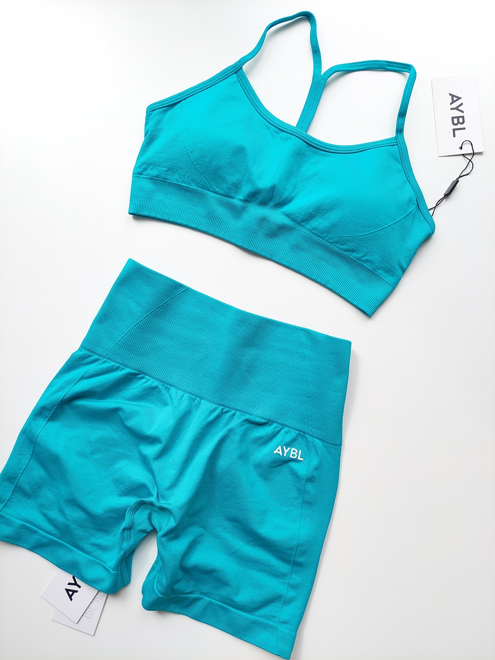 AYBL Set Women's S-M Empower Seamless Sports Bra & High-Waist Bike Shorts NWT